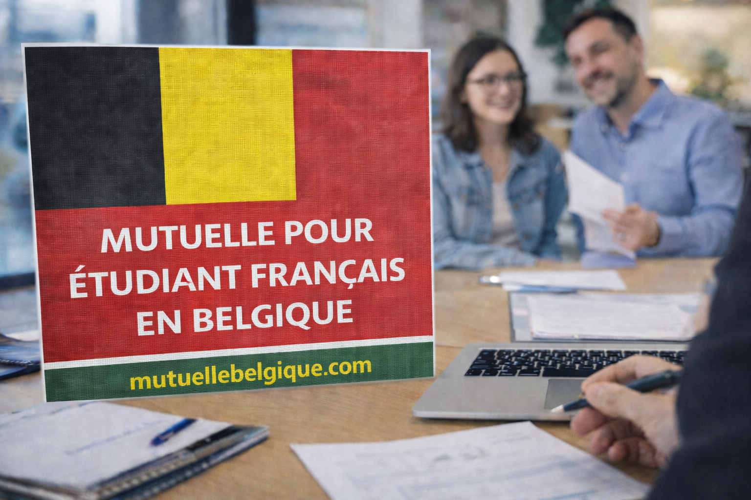 Franse student met Europese ziekteverzekeringskaart voor een universiteitsgebouw in België