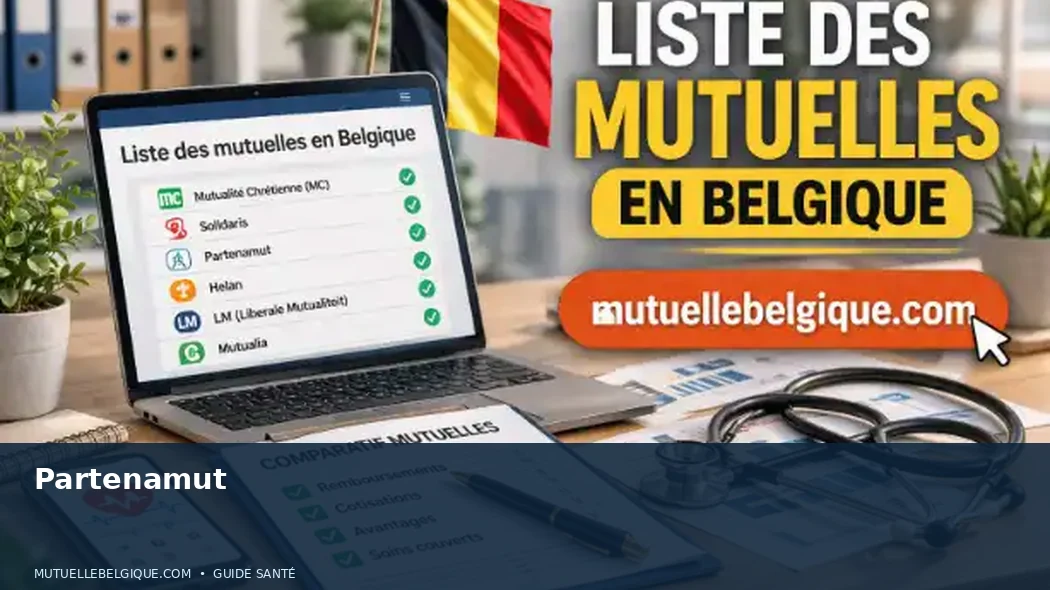 Kantoor van een onafhankelijk ziekenfonds aan een Brusselse laan met folders in de etalage