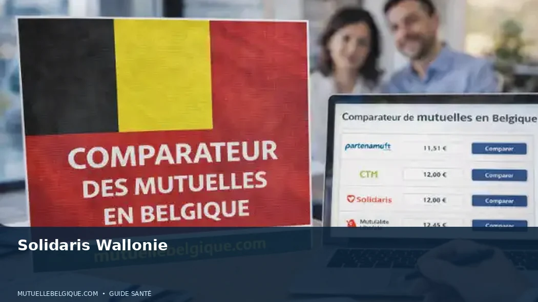 Agence d'une mutualité socialiste en Wallonie avec guichet d'accueil et affiches de services